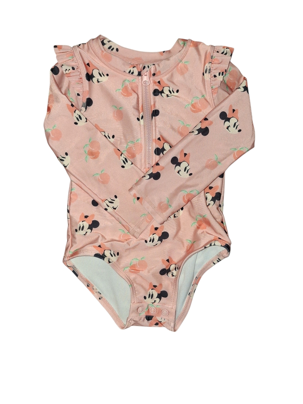 Disney Peach Minnie Mouse Long Sleeve One-Piece Bodysuit - Peach, Black, Cream